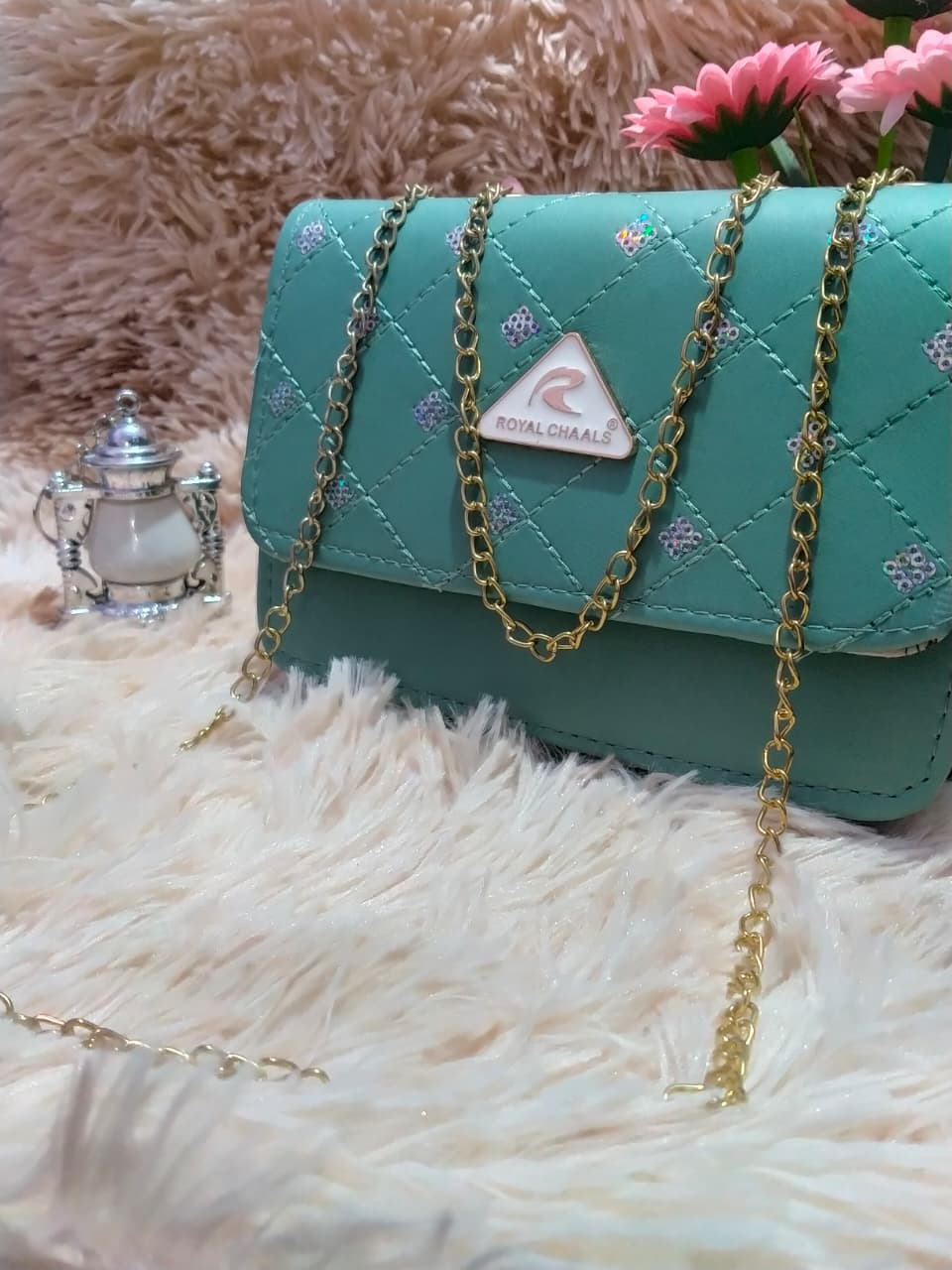 Royal Chaals Chain Sling Bag mint green